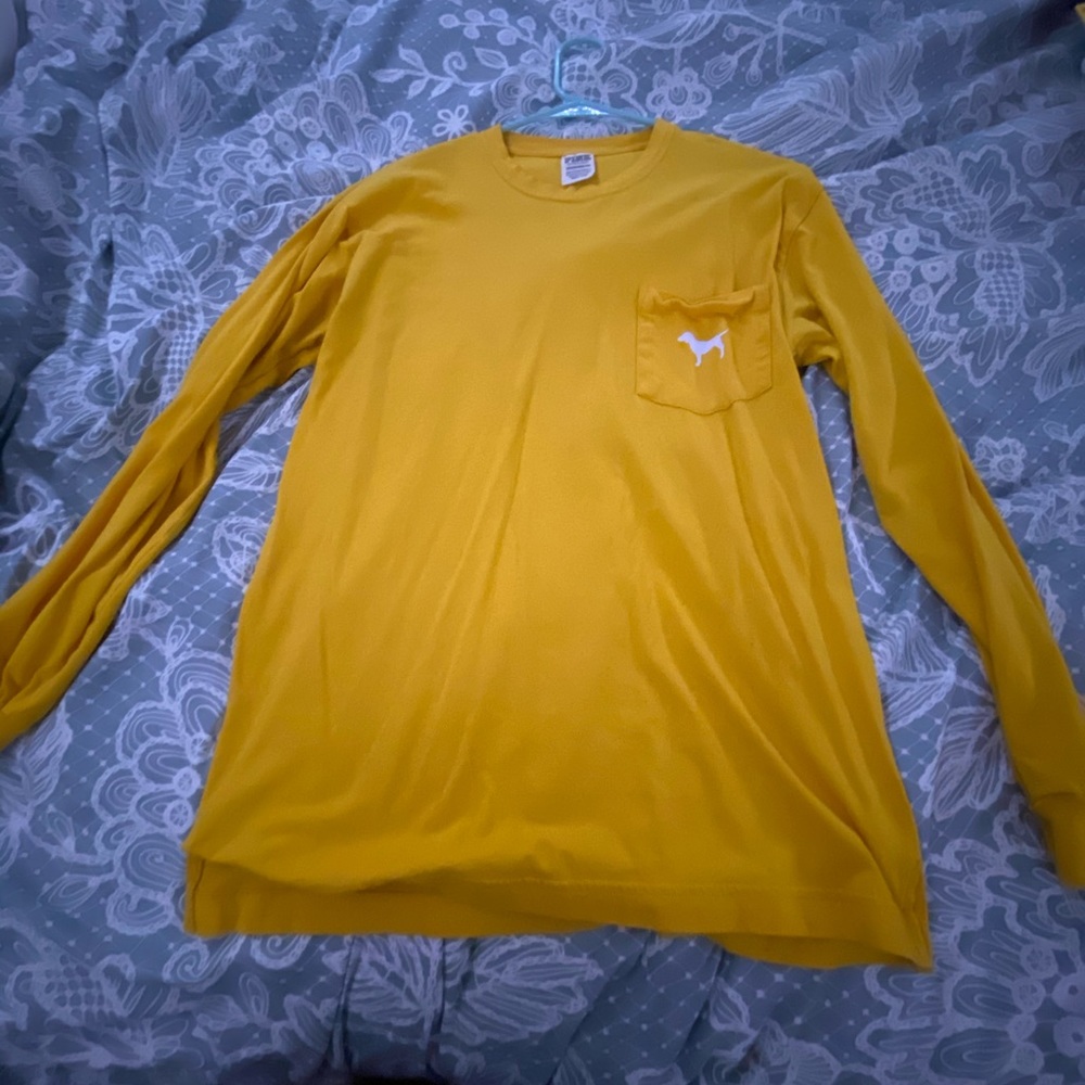 Mustard yellow Pink long sleeve t shirt